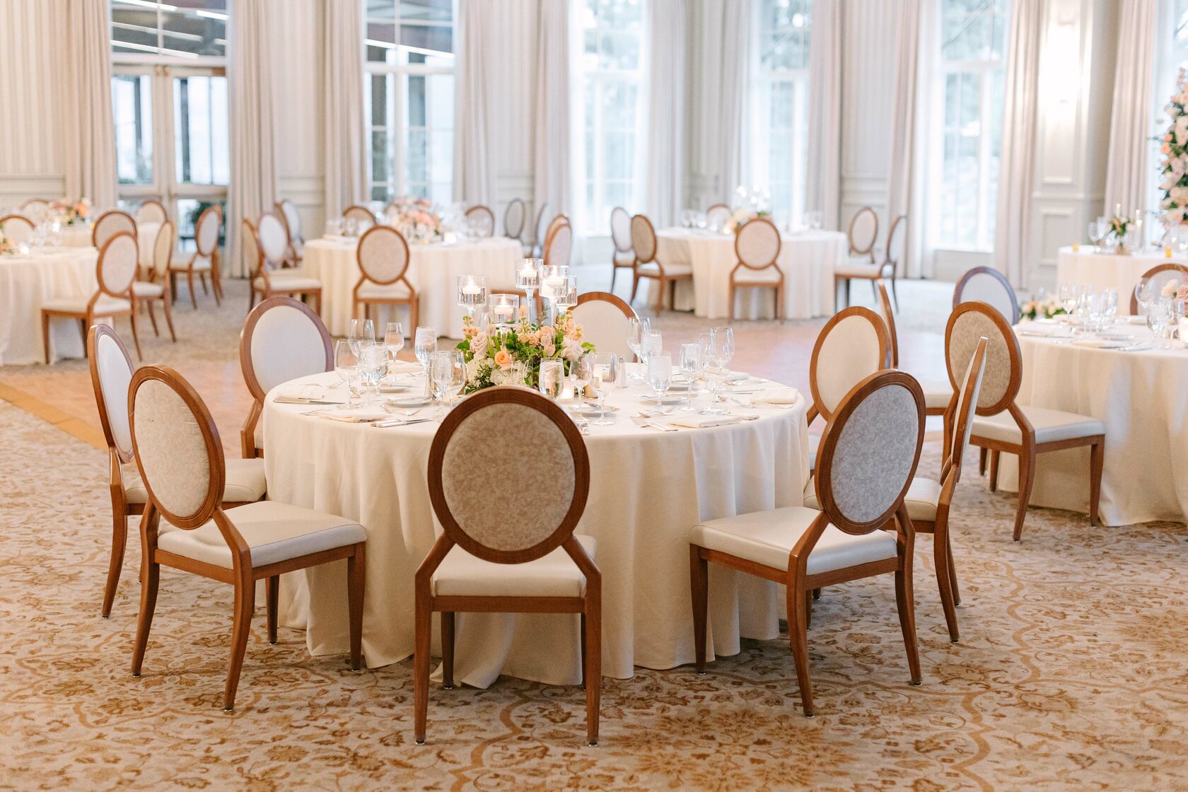 Ballroom reception tables & centerpieces
