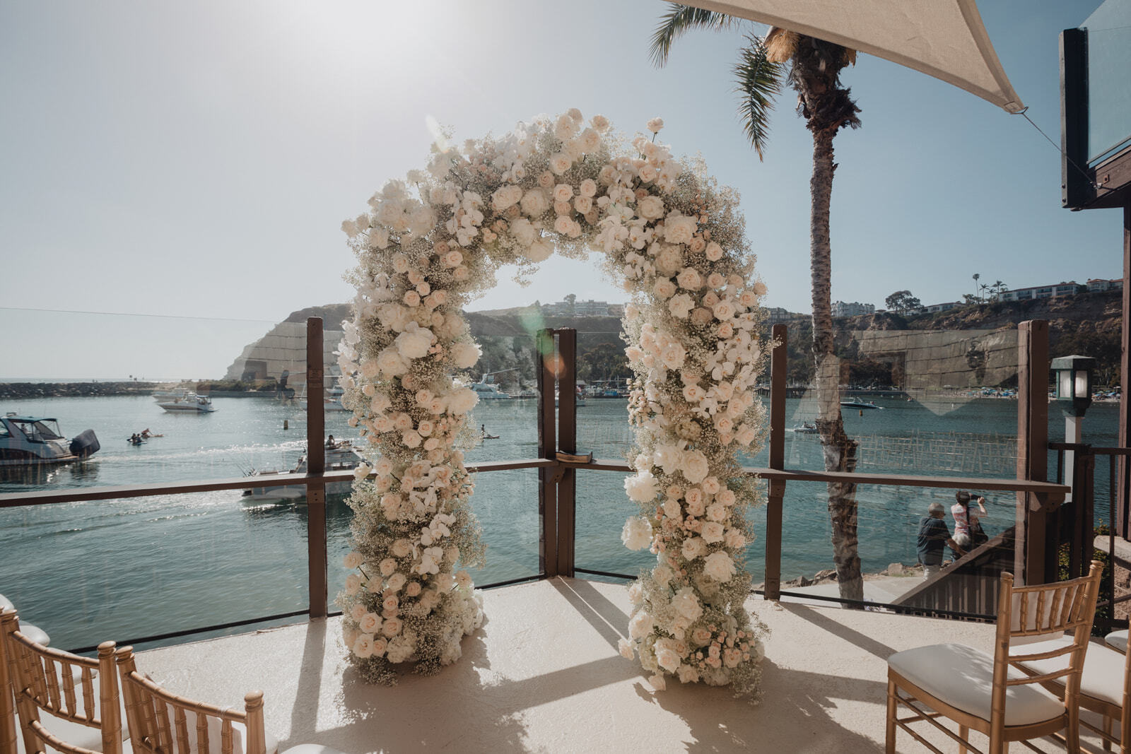 Waterfront floral ceremony arch